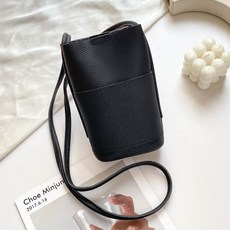 Daviglow 皮革日常手機迷你斜背包, 黑色