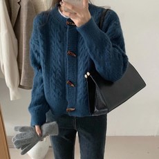 PEONIST 女款麻花圖案針織開襟衫