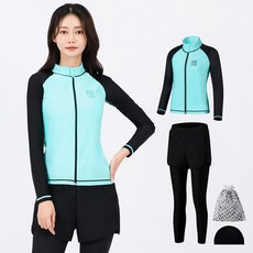 AQUATICA 女款長袖防曬拉鍊泳衣+假兩件式短褲內搭長褲套裝 AQAWZA-WL
