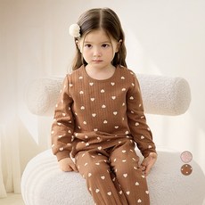 unifriend 兒童果凍愛心有機棉寬鬆版保暖內衣上下衣套組