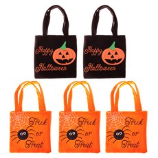 Party09 萬聖節不織布束口袋 南瓜2入 + 蜘蛛3入組, 橘色, 黑色