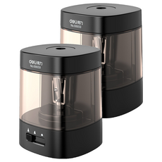 델리 3단 심조절 전동 연필깎이 AZ68659, 블랙, 2개