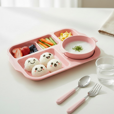 LIVINGMATE On the Kitchen 韓國製 Yum Yum 瘦身餐盤 + 碗組, 1套, 蜜桃粉