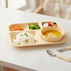 LIVINGMATE On the Kitchen 韓國製 Yum Yum 瘦身餐盤 + 碗組, 1套, 香草奶油