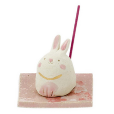 美濃燒作社窯 手作陶瓷線香座 日本製造, 兔子 白色