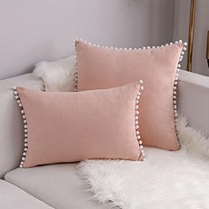 귀여운 폼폼 테두리 보들 쿠션 2종 세트 솜포함, 베이비핑크