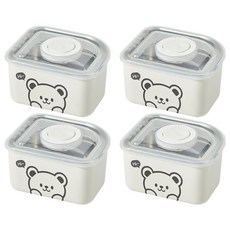 Mega 可愛小熊304不鏽鋼保鮮盒組 米白熊 10.5x8.7x6公分, 4個, 1組