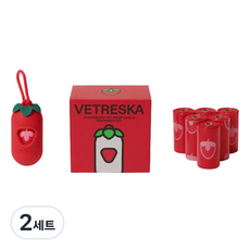 베트레스카 강아지 풉백 + 디스펜서 배변봉투 세트, 딸기, 7개입, 2세트