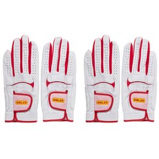 BIBLER GLOVE 女用羊皮高爾夫手套 雙手用2入 套組, 白色 + 紅色