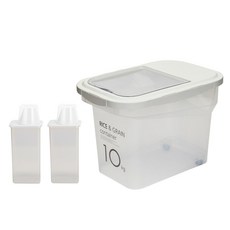 cimelax 密封儲米箱10kg + 穀物密封保鮮罐1.3L 2個, 透明象牙白色, 1組