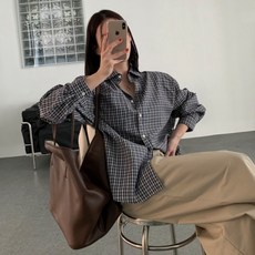 라라온 여성용 체크 루즈핏 카라넥 셔츠 TSP2944