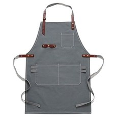 帆布配牛皮防水工作圍裙 長款 LC09, 灰色 + 棕色, 1個