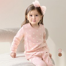 unifriend 兒童果凍愛心有機棉寬鬆版保暖內衣上下衣套組