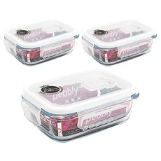 페블리 직사각 유리 밀폐용기, 3개, 400ml
