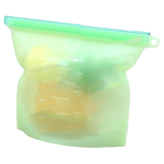 FANCY LIFE 矽膠密封保鮮袋 綠色 1L, 可重複使用，食品級矽膠材質，冰箱冷凍適用, 1個