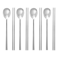 RAONNURI 不鏽鋼湯匙筷子套組 簡約韓式餐具組, 湯匙 + 筷子, 銀色, 1組