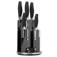 taylor's eye witness Brooklyn旋轉刀座 + 刀具5件組 銀色, 主廚刀 + 麵包刀 + 切肉刀 + 多功能切刀 + 削皮刀 + 刀架, 1組