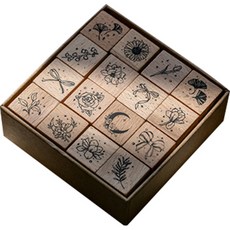 Mazing Choice 簡約圖案木製印章 棕色16款套組, 1套