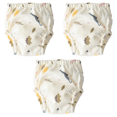 조이멀티 아동용 크림패턴 레몬 배변훈련팬티, 공룡, 3개