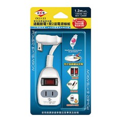 WeiTien 威電 15A 過載斷電電源線組 1開2座2孔, 1.2m 雙層被覆電源線 阻燃防火PC材質 180°轉向任意轉插頭, CK2122-04, 1個
