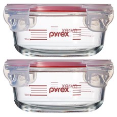 파이렉스 4면 밀폐 계량 저장용기 원형, 2개, 380ml 2개, 380ml