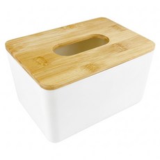 enjoylife 方型紙巾盒, 白色 + 原木色