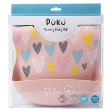 PUKU 藍色企鵝 Yummy矽膠圍兜, 愛心粉, 1入, 1件