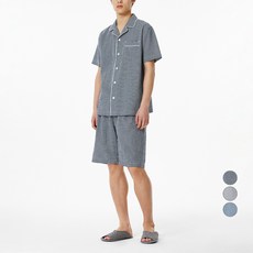 JAJU (JAJU) 男性棉質人造絲五分睡衣套裝