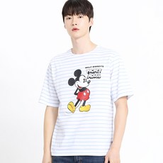 홀하우스 남녀공용 빅 미키 스트라이프 통기성 반팔 티셔츠 HM2TSU132