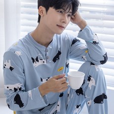 MINT COCOA 男款圖案印花長袖睡衣+長褲套裝