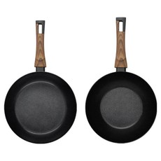 Silvat IH電磁爐適用Carino鍋具2件組, 平底鍋 24cm+炒鍋24cm, 1組, 黑色