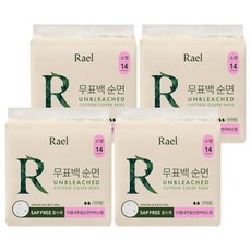라엘 무표백 순면 생리대, 소형, 14개입, 4개
