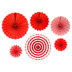 紙扇花6件套裝 - 包括繩子, 紅, 40 x 40cm + 30 x 30cm + 20 x 20cm