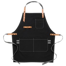 帆布配牛皮防水工作圍裙, 黑色 + 杏色, 1件