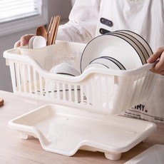 DAPER NAM 節省空間型自動排水多用途碗盤瀝水架 寬版排水面結構, 1個, 白色