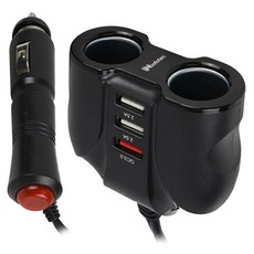 infotec 英富達 QC3.0 車用帶線雙點煙孔擴充快充器 +3埠USB充電孔, CC-105, 黑色