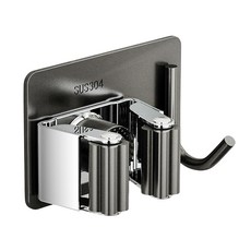 FAmILyLIFE 生活 免打孔拖把/掃把收納架 單頭附勾 A-247-G 免釘膠款, 1個, 神秘灰