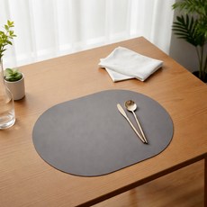 MF스토어 조엔수 집들이 선물 양면 가죽 식탁 테이블 매트, 그레이 + 베이지, 1개, 44 x 30 cm