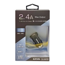Kinyo 雙USB孔車用充電座 24 x 24 x 65mm 15.9g, CU-8075, 黑色