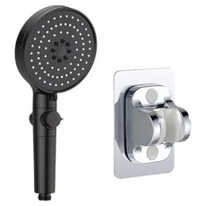 咪咪購物 五檔大面板浴室可調節花灑蓮蓬頭/加壓增壓蓮蓬頭/淋浴蓮蓬頭 附銀色底座, 黑色, 1支