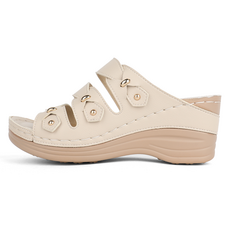 J SHOE 女款牛皮Rophy厚底穆勒拖鞋, 250, 米色