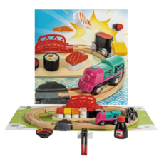 Hape 驚喜戳戳樂 迴轉壽司軌道組 模擬真實壽司店場景 多種零件配件 拼出多樣路線 電動火車頭 木製玩具, 迴轉壽司軌道, 1組