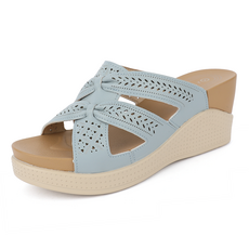 J SHOE 女款牛皮Melluni厚底鏤空穆勒拖鞋 7cm