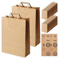 포포팬시 크라프트 쇼핑백 + 데코스티커, 브라운, 20개