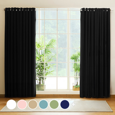 The Zari 無接縫客廳專用孔眼遮光窗簾 + 窗簾綁帶組, 黑色