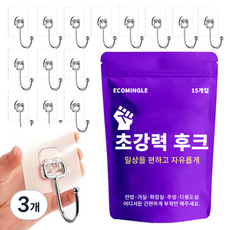 에코밍글 초강력 무타공 벽걸이 후크걸이 15p, 투명, 3개