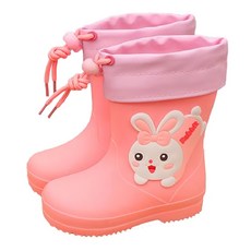 萌趣可愛兒童雨鞋，粉色小兔，PVC材質，防滑, M(19cm)