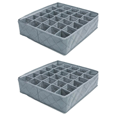 葉子小舖 竹炭纖維內衣小物收納盒 30格, 2個, 灰色, 34 x 32 x 10 cm