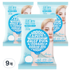 아리얼 스무스 앤 퓨어 코튼 쿨링 데오 티슈 20p, 9개, 100g