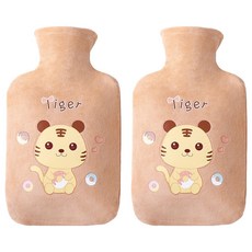 LIFEPOP 角色超細纖維保冷保溫熱水袋 棕色老虎 1000ml, 2個